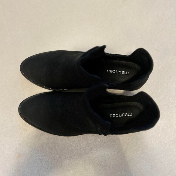 Women's New Black Suede Athena Low Cut Ankle Booties with Silver Dainty Studs - Picture 6 of 11